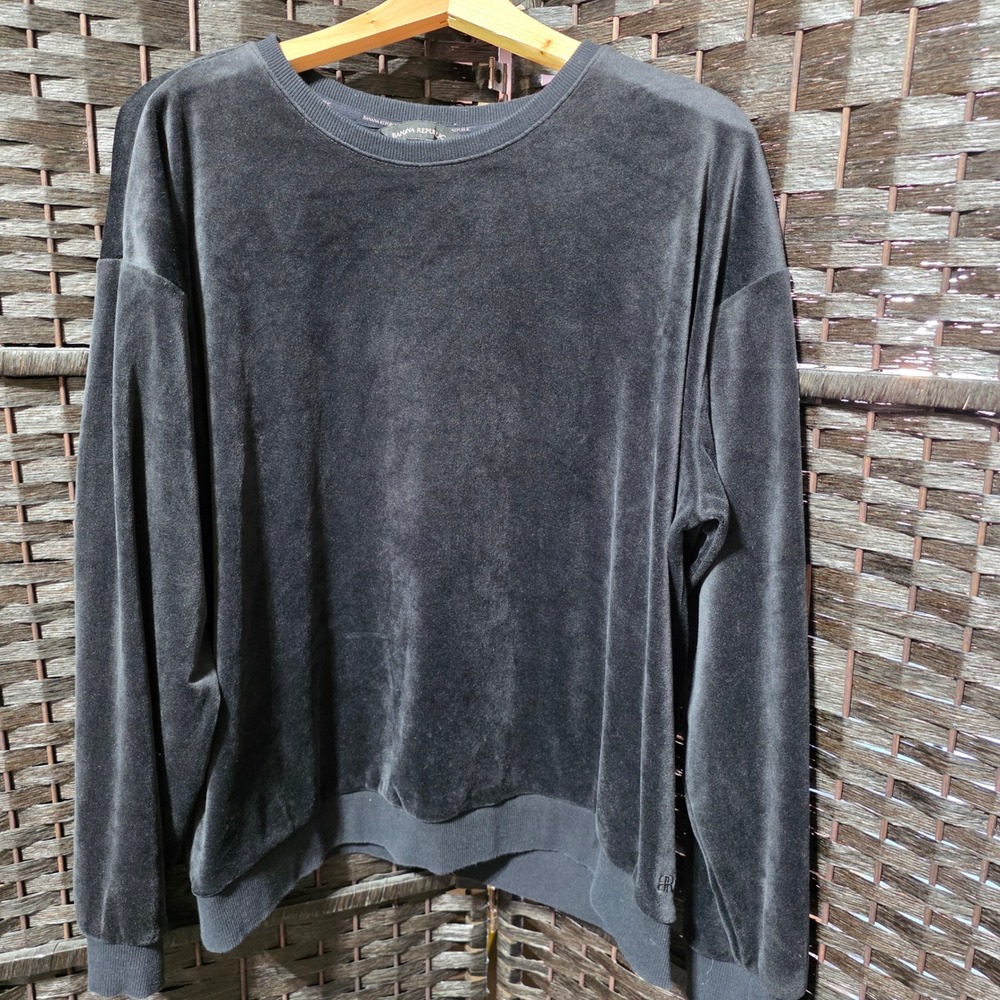 Banana Republic Velour Sweatshirt Womens XXL Black Crewneck Pullover
